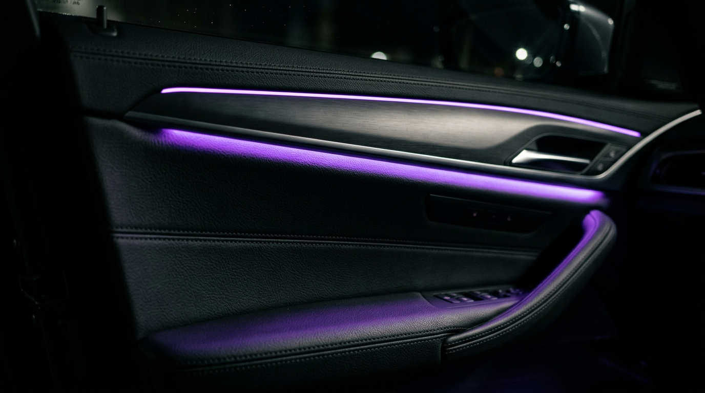 Ambient lighting installed on a car door panel